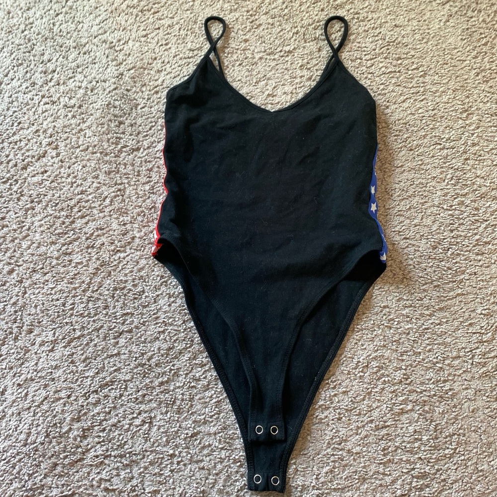 ❤️💙 Black Bodysuit with Star Pinstripes